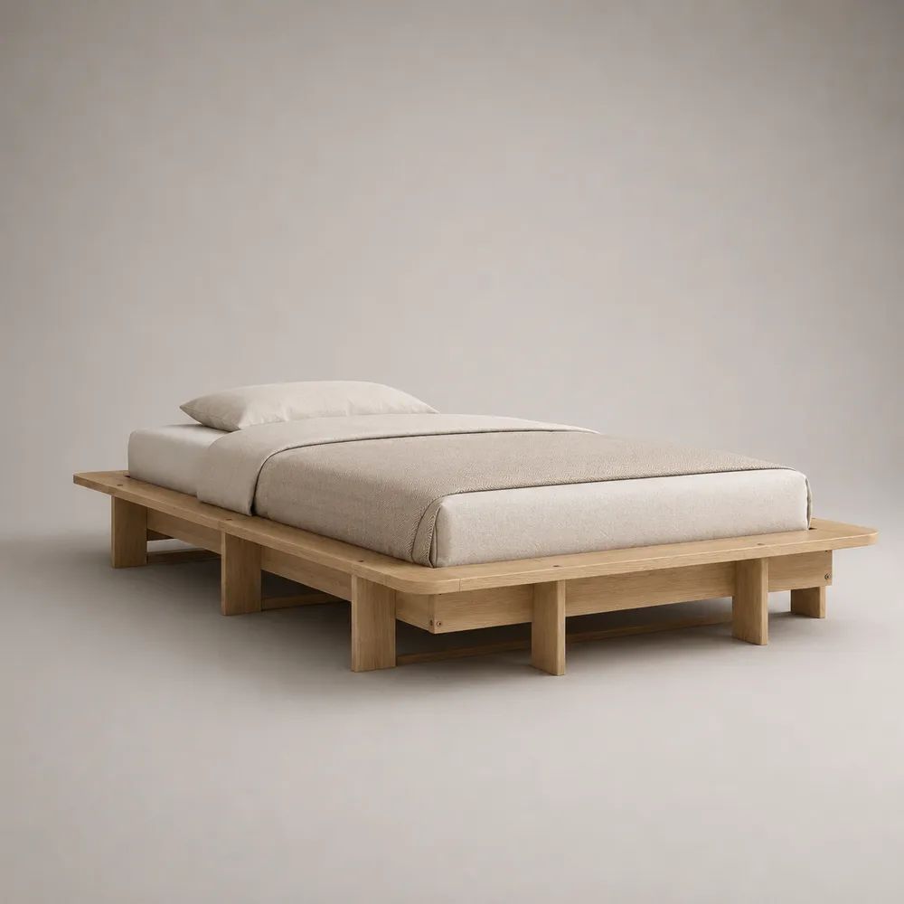 Cadre de lit plateforme 2 places en chêne massif naturel, couchage 160 x 200 cm, dimensions 180 x 220 x 32 cm