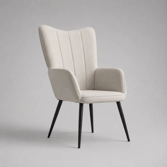 Fauteuil à dossier haut en tissu bouclé ivoire avec pieds en acier noir, 72 × 78 × 105 cm