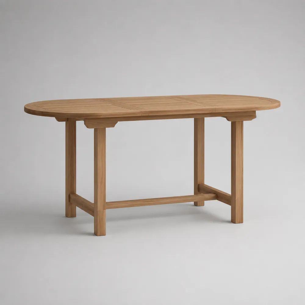 Table de jardin extensible ovale en teck massif naturel, 180 à 240 × 100 × 75 cm