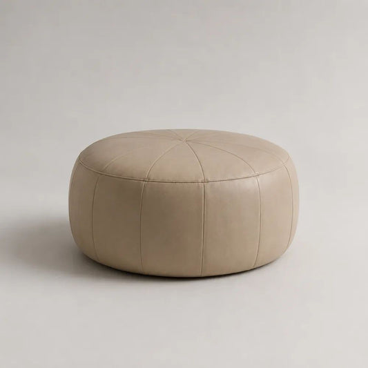 Pouf repose-pieds rond en similicuir beige, 80 × 38 cm