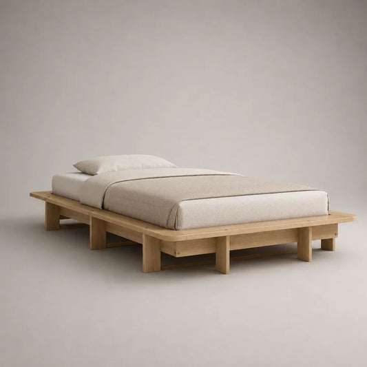 Cadre de lit plateforme 2 places en chêne massif naturel, couchage 160 x 200 cm, dimensions 180 x 220 x 32 cm
