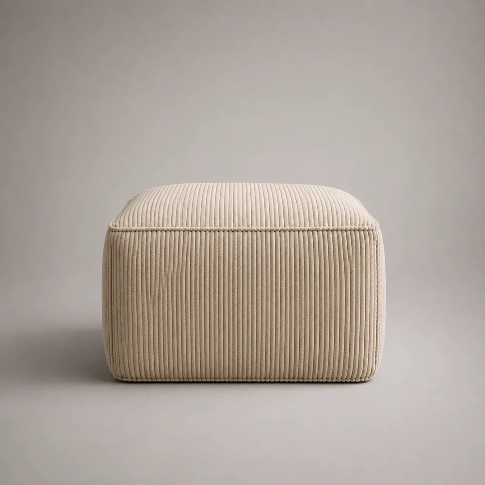 Pouf repose-pieds carré en velours côtelé beige crème, 45 × 45 × 40 cm