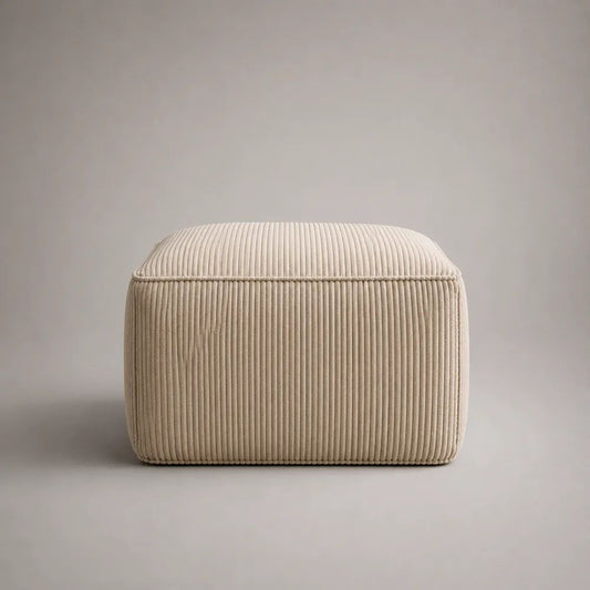 Pouf repose-pieds carré en velours côtelé beige crème, 45 × 45 × 40 cm