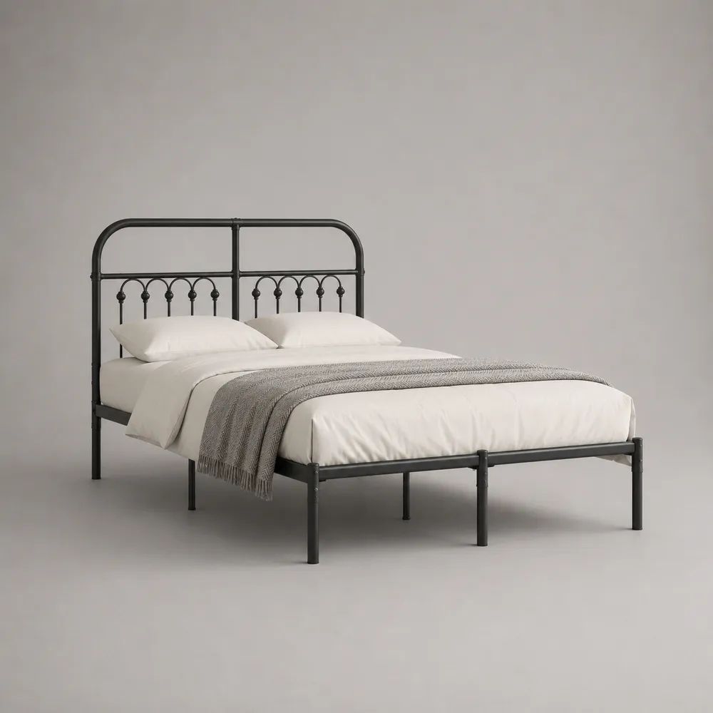 Cadre de lit double 140 × 190 cm en acier noir avec tête de lit arquée