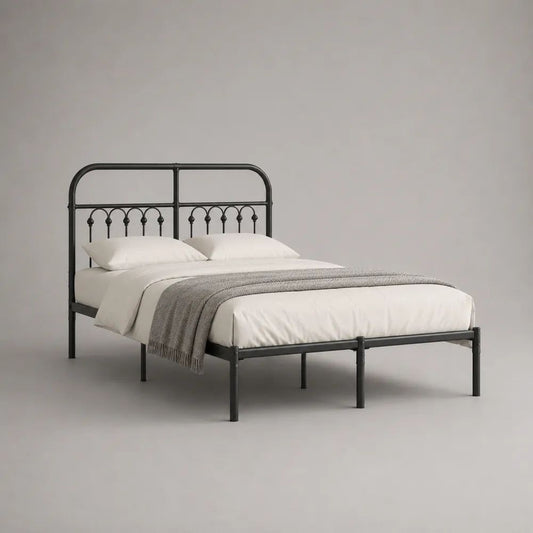 Cadre de lit double 140 × 190 cm en acier noir avec tête de lit arquée