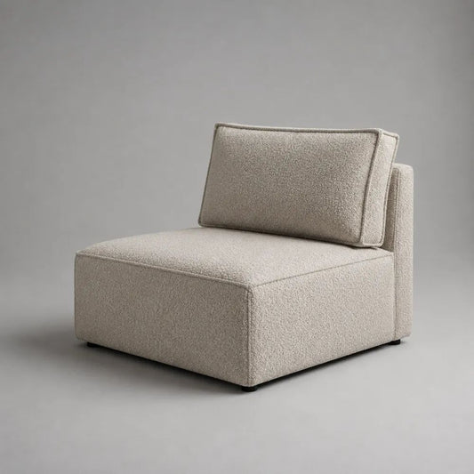 Fauteuil détente 1 place en tissu bouclette crème, forme carrée, 82 x 88 x 78 cm