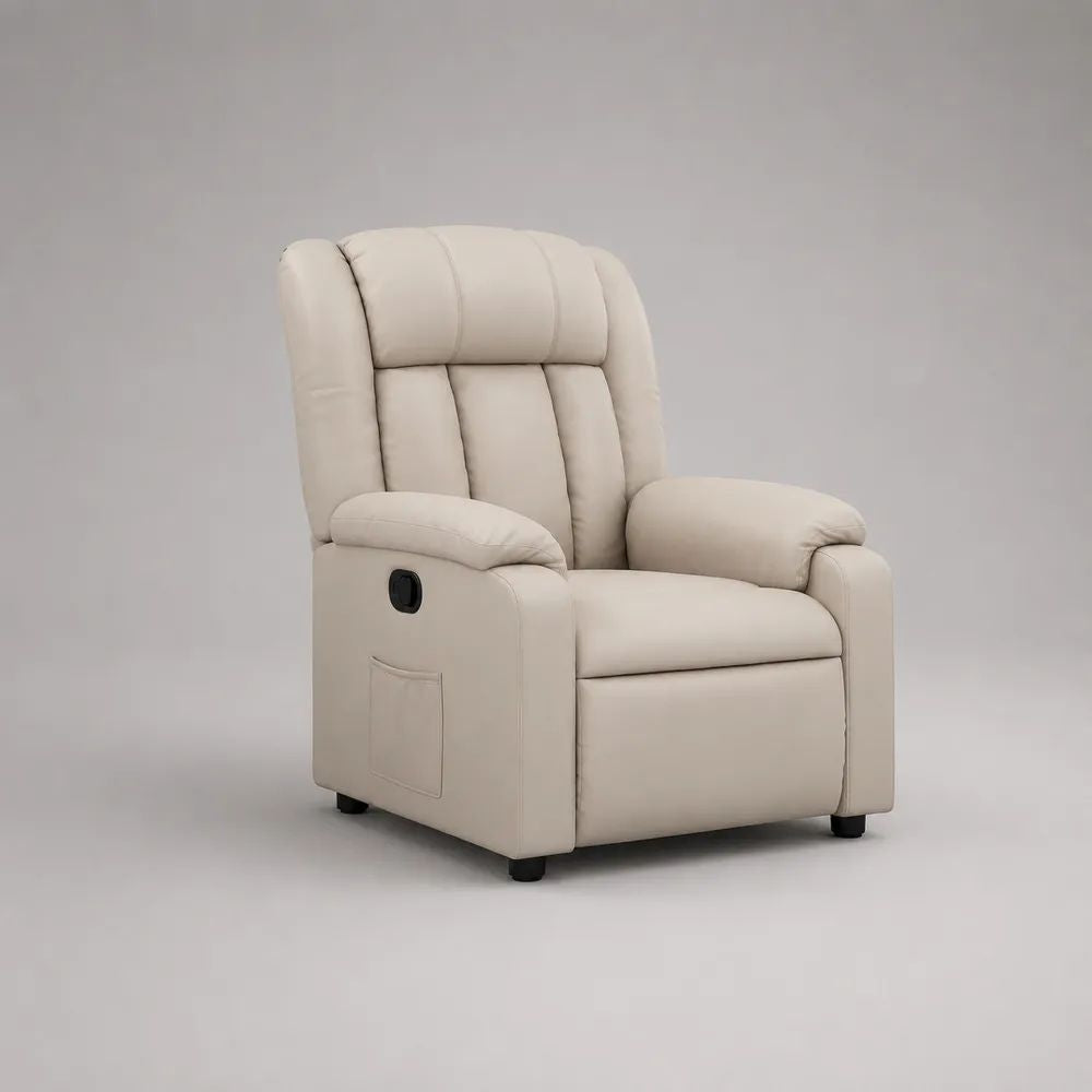 Fauteuil relax manuel 1 place en similicuir beige avec repose-pieds intégré, 78 x 90 x 105 cm
