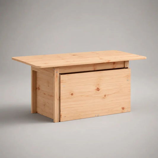 Table de jardin rectangulaire en bois avec coffre de rangement, bois naturel, 120 × 60 × 75 cm